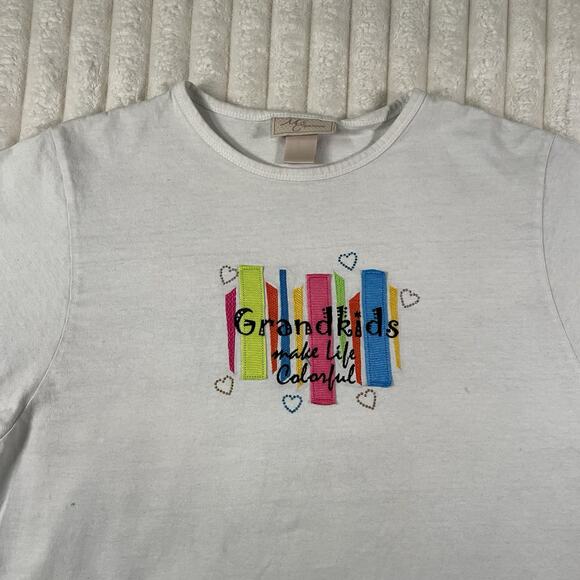 VTG Mccc Sportswear “ Grandkids Make Life Colorful “ Tshirt White Women’s Sz L - Picture 5 of 9